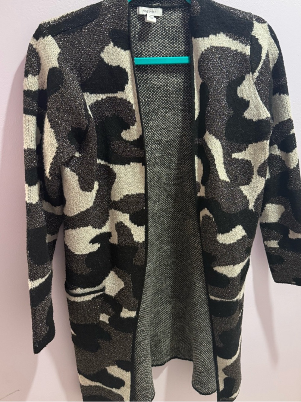 Nine West Black, Gray & White Patterned Long Jacket - Picture 2 of 4
